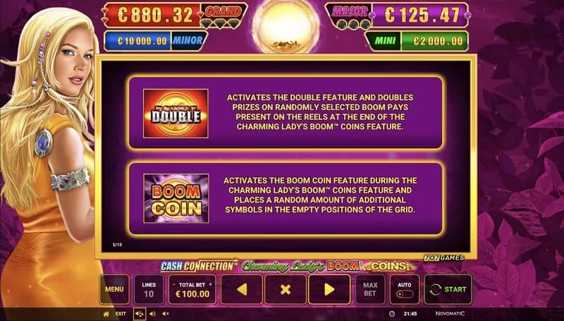 Cash Connection - Charming Lady's Boom Coins - prilepený Boom Coin s multiplikátorom